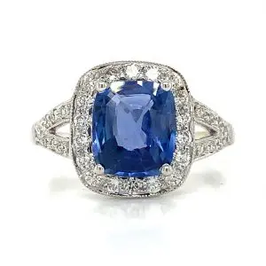 Sapphire and Diamond Pave Split Shoulder Ring