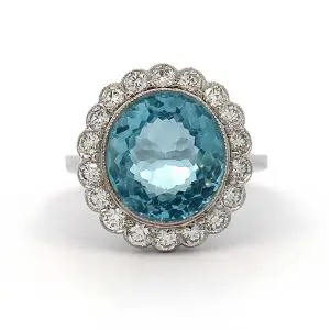 5.35ct Oval Aquamarine and Diamond Cluster Ring