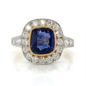 Cushion Cut Blue Sapphire and Diamond Ring