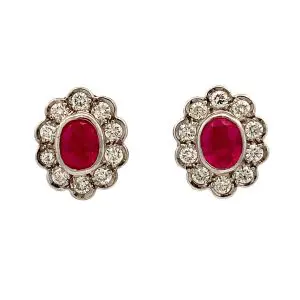 Ruby and Diamond Cluster Earrings
