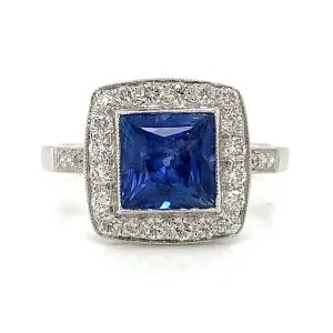 Princess Cut Blue Sapphire and Diamond Ring