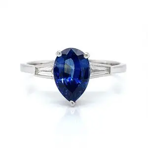 White Gold Pear Cut Sapphire and Diamond Ring
