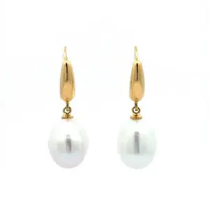 Classic Yellow Gold Oval Pearl Drop Earrings