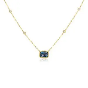 Yellow Gold Blue topaz and Diamond Necklace