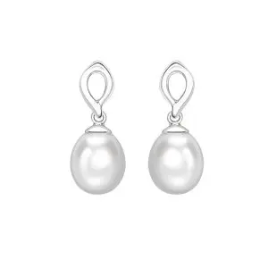 White Gold Pearl Drop Earrings