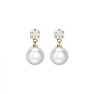 Gold Pearl and Diamond Stud Earrings