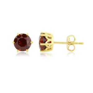 Yellow Gold Garnet Stud Earrings
