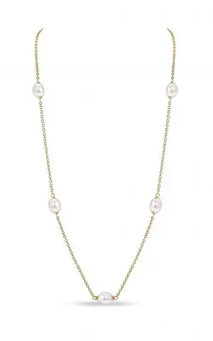 Oval Pearl and Yellow Gold Station Necklace