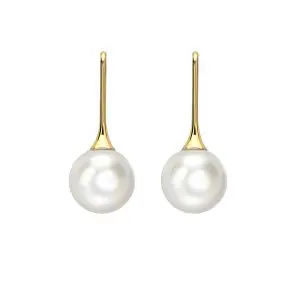 Yellow Gold Freshwater Pearl Long Hook Earrings