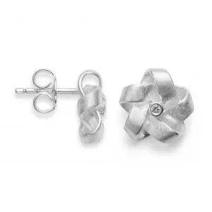 Bastian Silver & Diamond Flower Stud Earrings