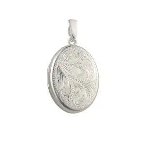 Traditional Engraved Oval Silver Locket Necklace