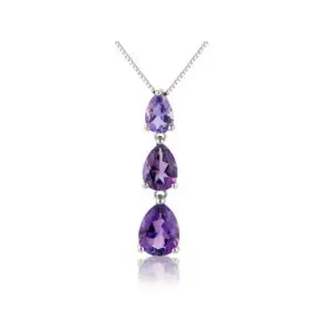 White Gold Amethyst Drop Pendant Necklace