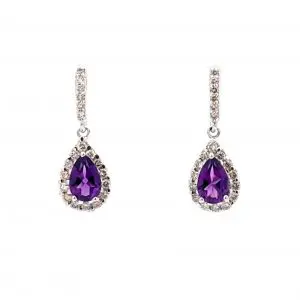 Amethyst and Diamond Pear Drop Earrings