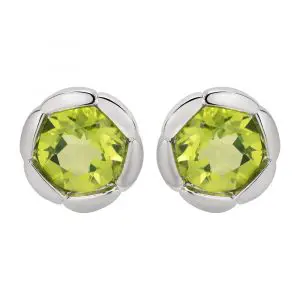 Unique Silver Round Peridot Earrings