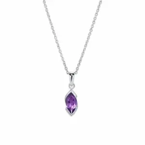 Unique Silver Marquise Amethyst Pendant Necklace