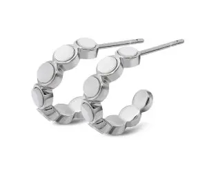 Unique Silver Mother of Pearl 3/4 Hoop Earrings