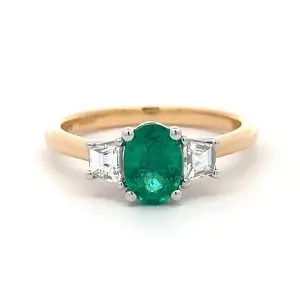 Emerald & Trapezoid Diamond Yellow Gold Ring