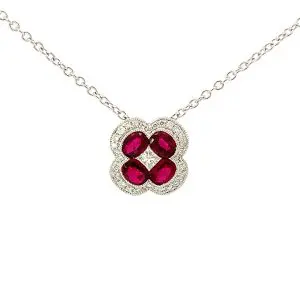 Ruby and Diamond Pave Quatrefoil Necklace