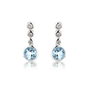 White Gold Aquamarine and Diamond Drop Earrings