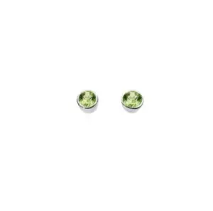 Silver Peridot Rub-Over Stud Earrings 4mm