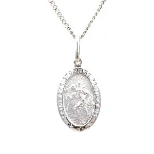 Oval Silver Saint Christopher Pendant and Chain