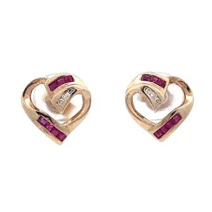 Ruby and Diamond Heart Stud Earrings