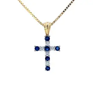 18ct Gold Sapphire and Diamond Cross