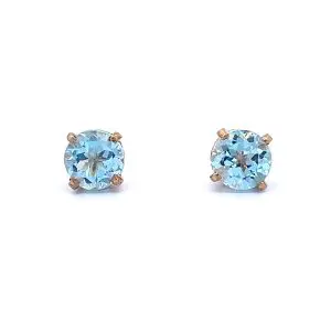 Yellow Gold Blue Topaz Stud Earrings