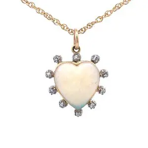 Antique Opal and Diamond Pendant Necklace