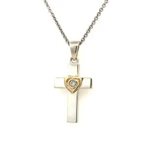 Diamond Silver & Gold Cross Necklace