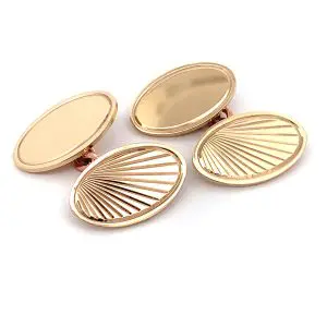 Sunray & Plain Oval Gold Cufflinks