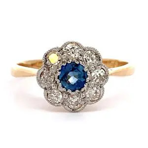 Vintage Sapphire and Diamond Daisy Ring