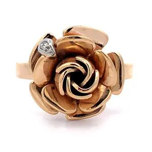 9ct Rose Gold Diamond Set Rose Ring