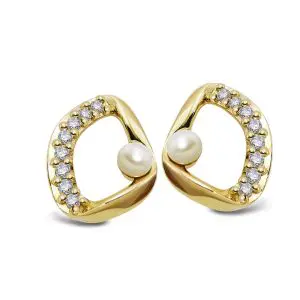 Unique Gold CZ & Pearl Stud Earrings