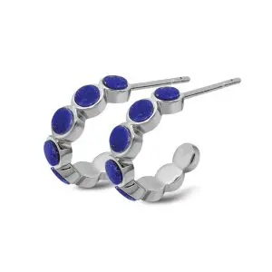 Unique Silver Lapis Lazuli 3/4 Hoop Earrings
