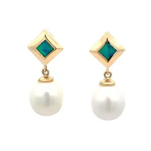 Black Opal and Pearl Drop Earrings