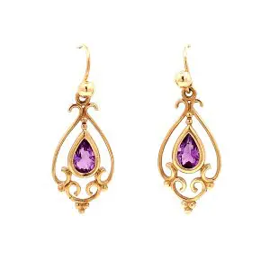 Amethyst Yellow Gold Drop Earrings