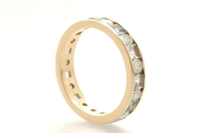 Aquamarine & Diamond Full Eternity Band