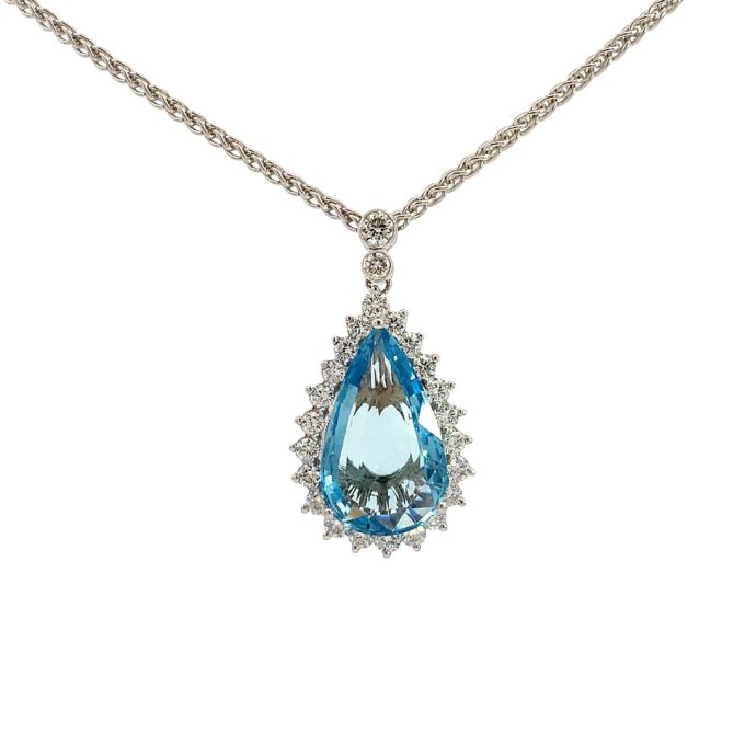 5.06ct Pear Aquamarine and Diamond Necklace