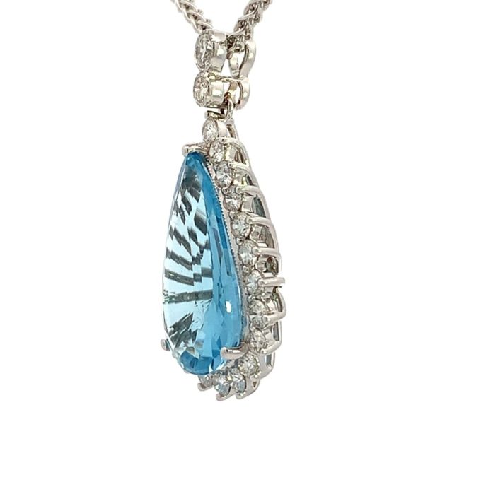 5.06ct Pear Aquamarine and Diamond Necklace