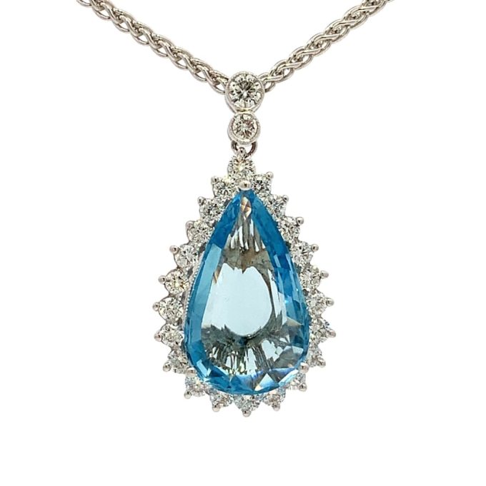 5.06ct Pear Aquamarine and Diamond Necklace