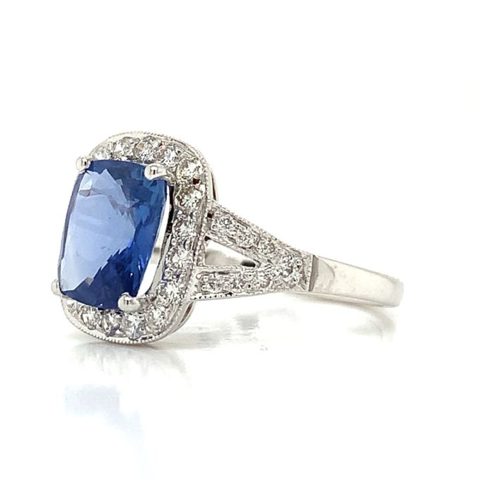 Sapphire and Diamond Pave Split Shoulder Ring