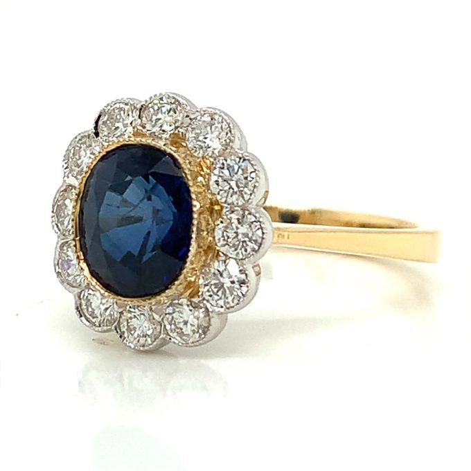 2.10ct Sapphire and Diamond Cluster Ring