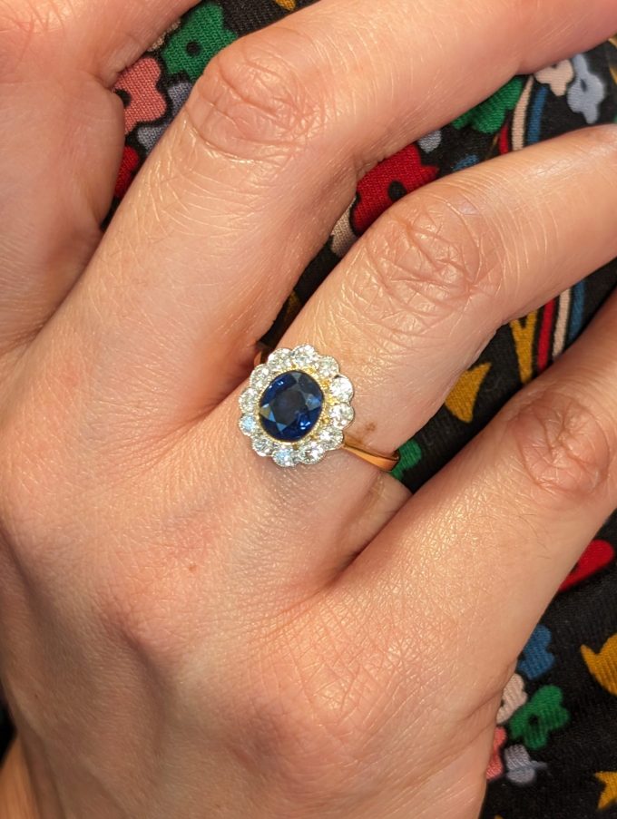 2.10ct Sapphire and Diamond Cluster Ring