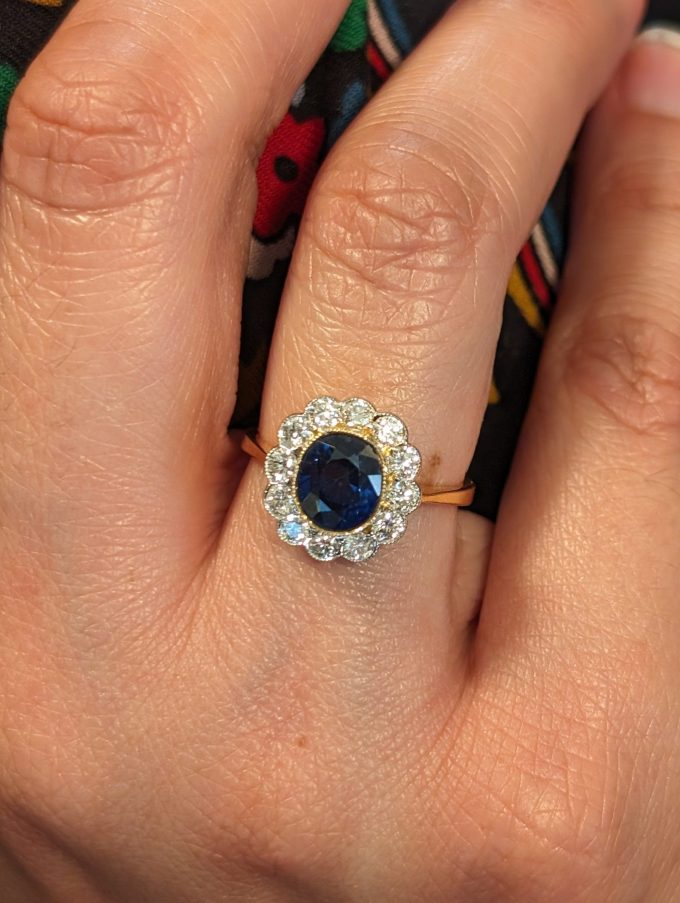 2.10ct Sapphire and Diamond Cluster Ring
