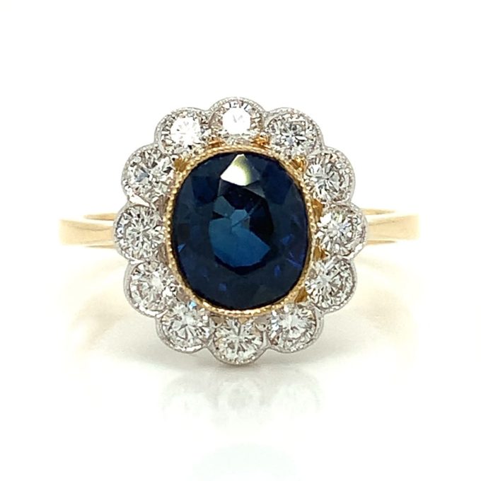 2.10ct Sapphire and Diamond Cluster Ring