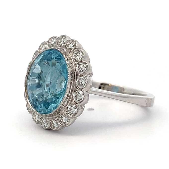 5.35ct Oval Aquamarine and Diamond Cluster Ring