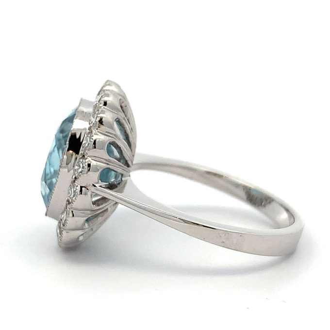 5.35ct Oval Aquamarine and Diamond Cluster Ring