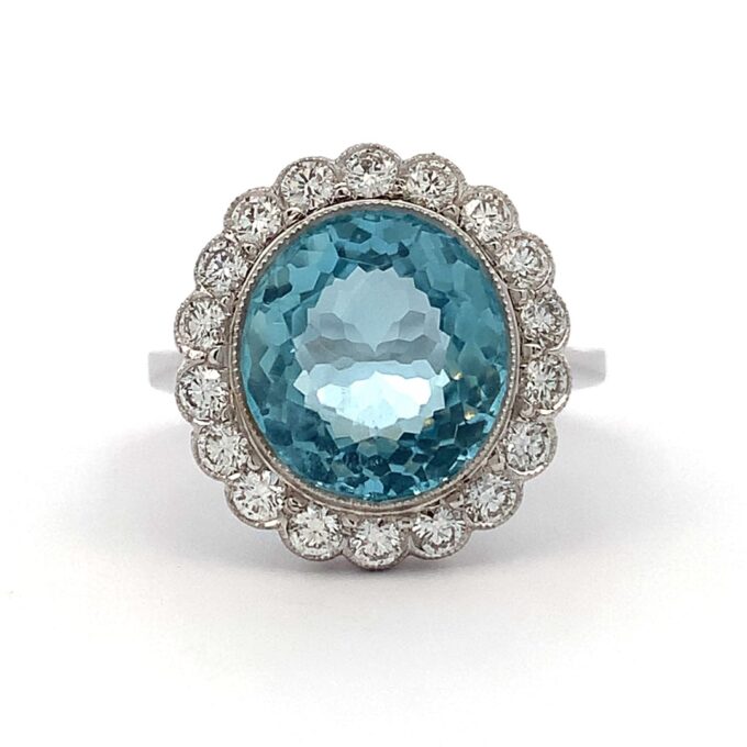 5.35ct Oval Aquamarine and Diamond Cluster Ring