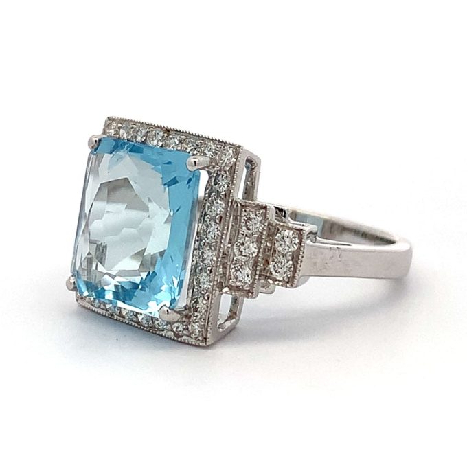 4.3ct Square Aquamarine and Diamond Ring